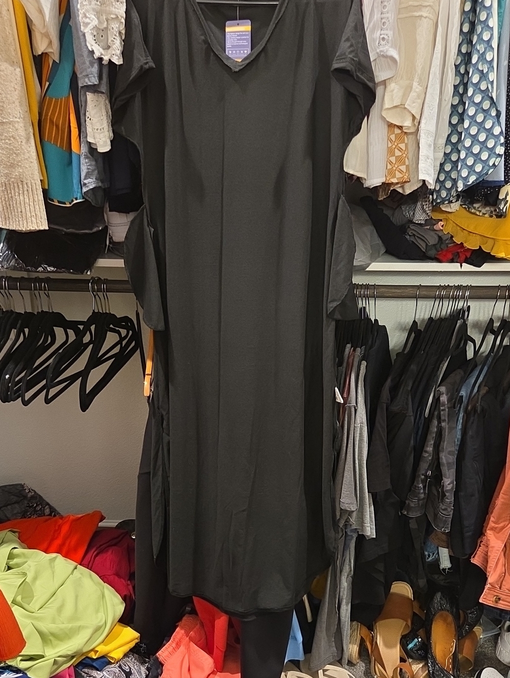 Black V-Neck Women’s Dress with Side Pockets